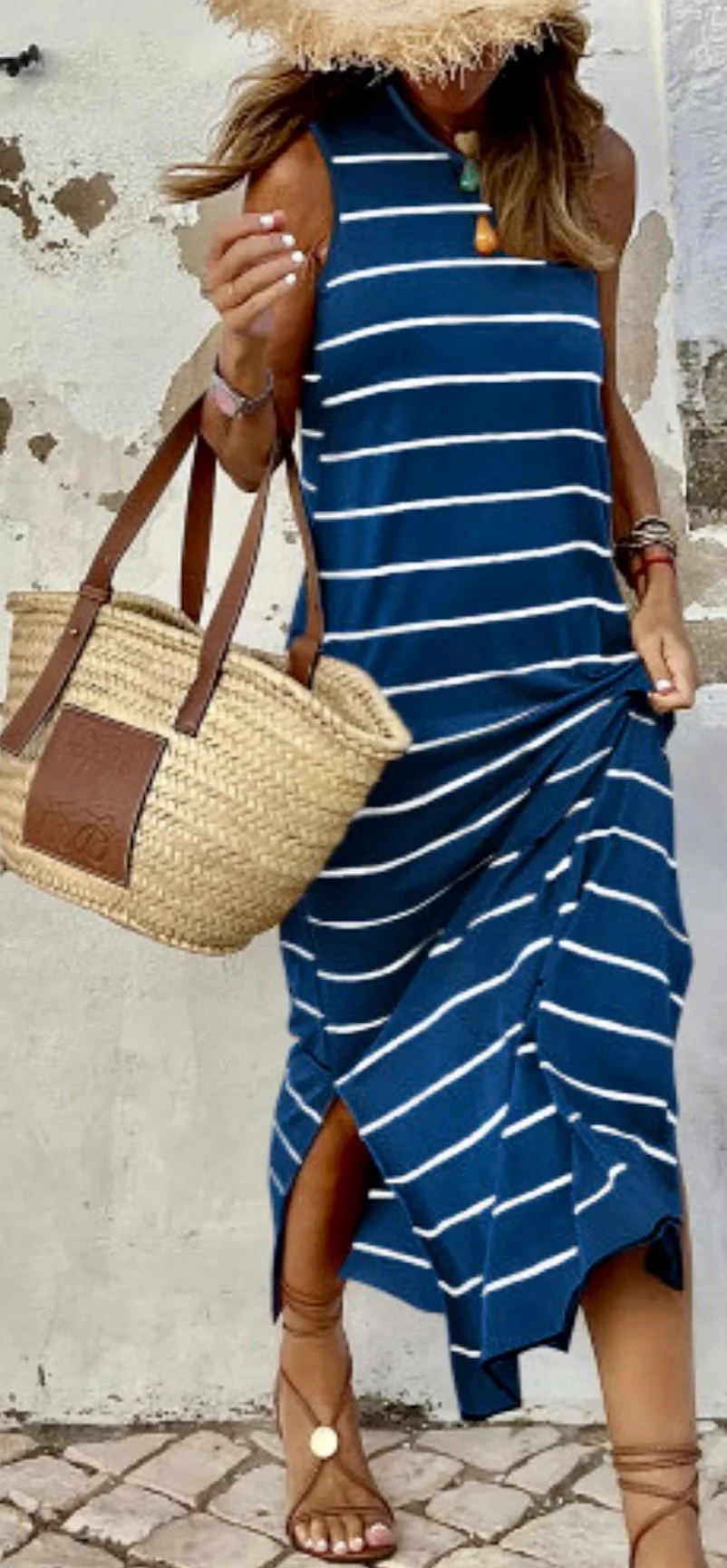 Striped Navy Sleeveless Spring Dress