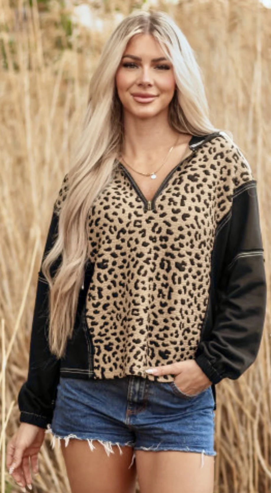 Leopard Print Half-Zip Pullover