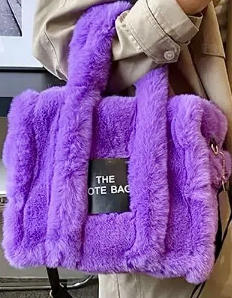 Plush Violet Faux Fur Tote Bag