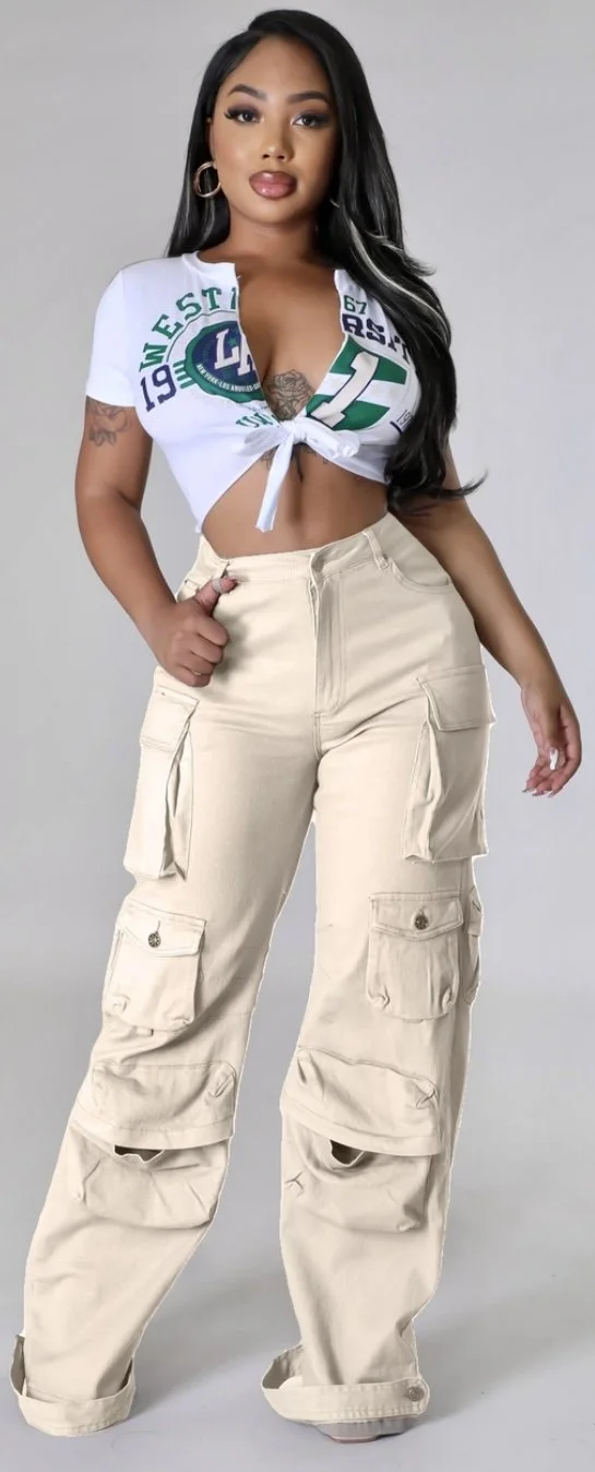 woman's denim multipocket cargo jeans