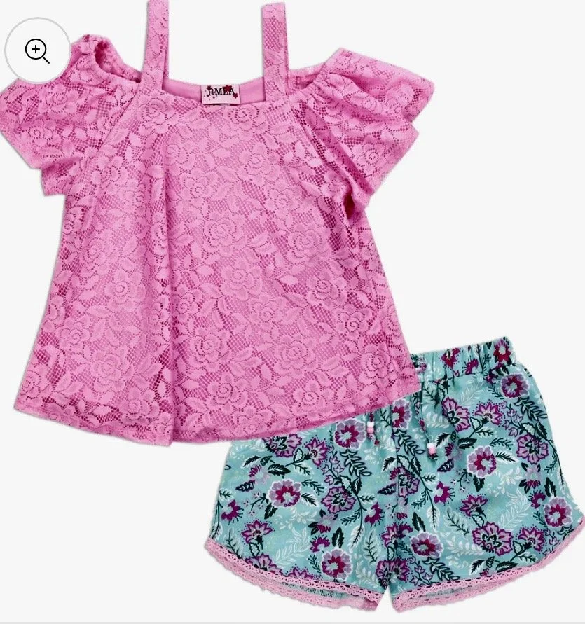 Girls' Lace Top & Floral Shorts Set