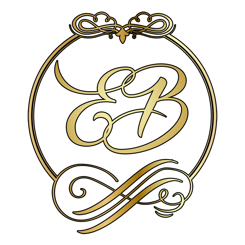 An ornate gold and black emblem featuring elegant cursive initials 'G' and 'A' within a decorative oval frame.
