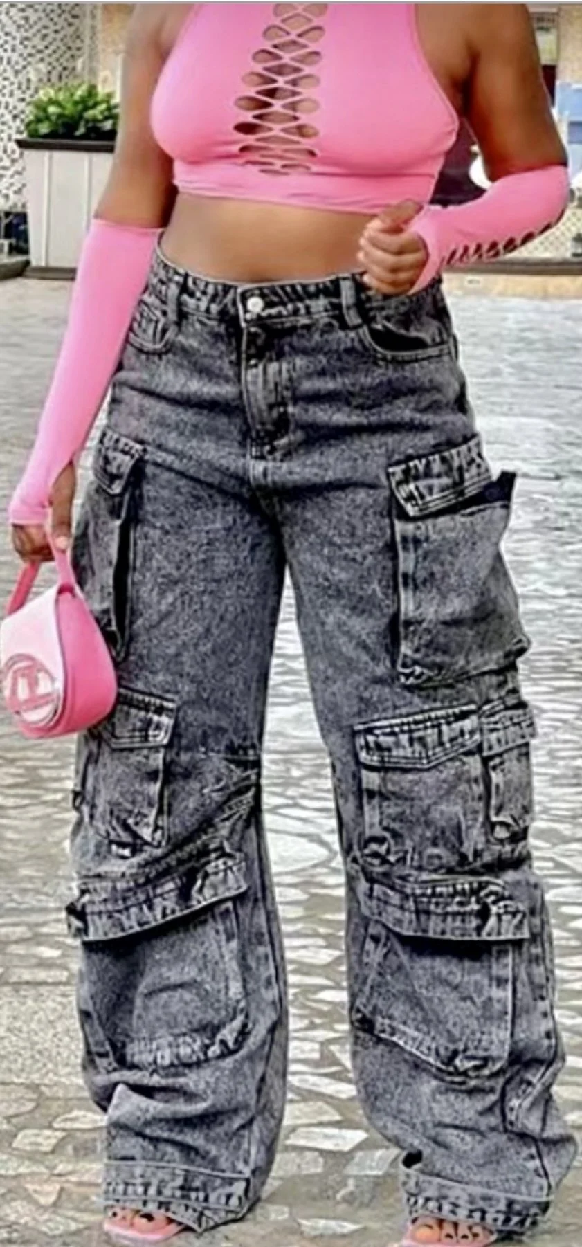 woman's denim cargo jeans