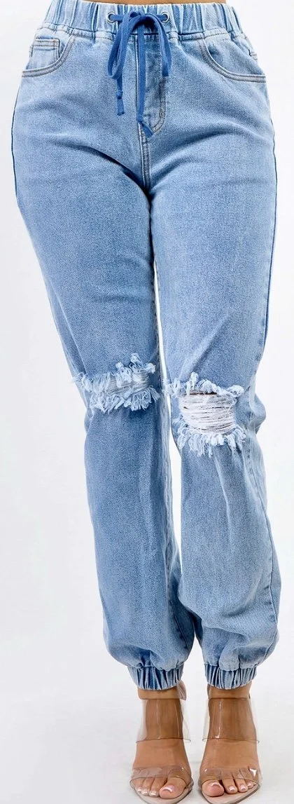 Trendy Distressed Denim Joggers