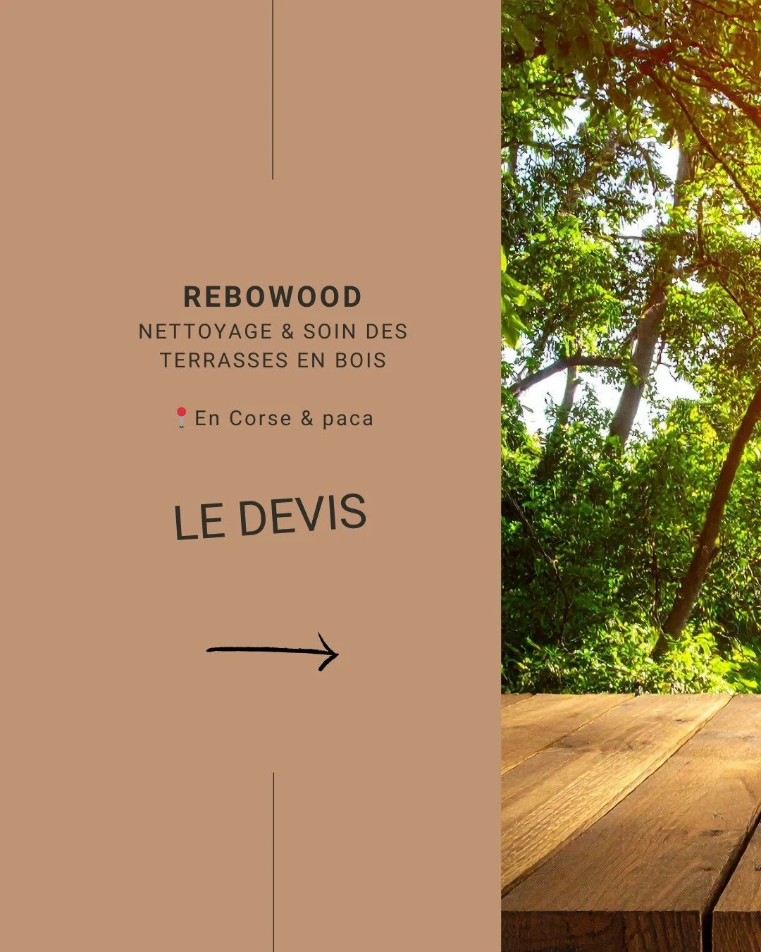 Chaque terrasse est diff&eacute;rente.
Chaque intervention l'est aussi.

Avant de se d&eacute;placer, REBOWOOD prend le temps
d'&eacute;valuer votre bois &agrave; distance &mdash;
simplement, avec les bonnes informations.

Quelques photos. Quelques &