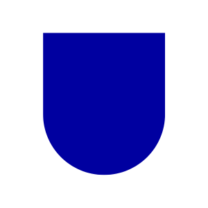 Un symbole de forme semi-circulaire bleue sur fond blanc.