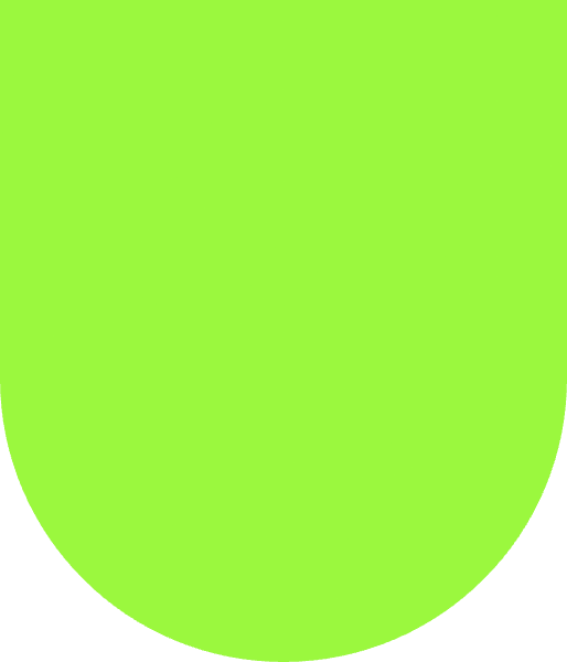 Une grande forme verte en forme de U ou de bouclier sur fond blanc.