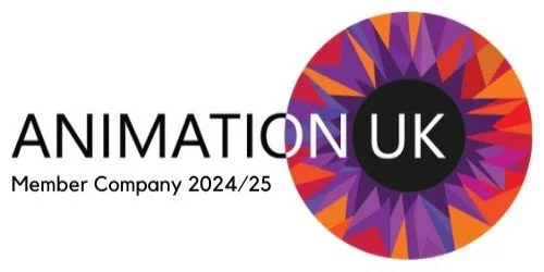 Logo for Animation UK with text 'Member Company 2024/25' and a colorful circular graphic.