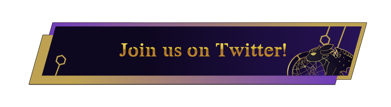 A banner with a gold and purple color scheme inviting viewers to join on Twitter.