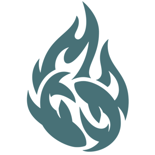 Stylized illustration of a blue fire flame.