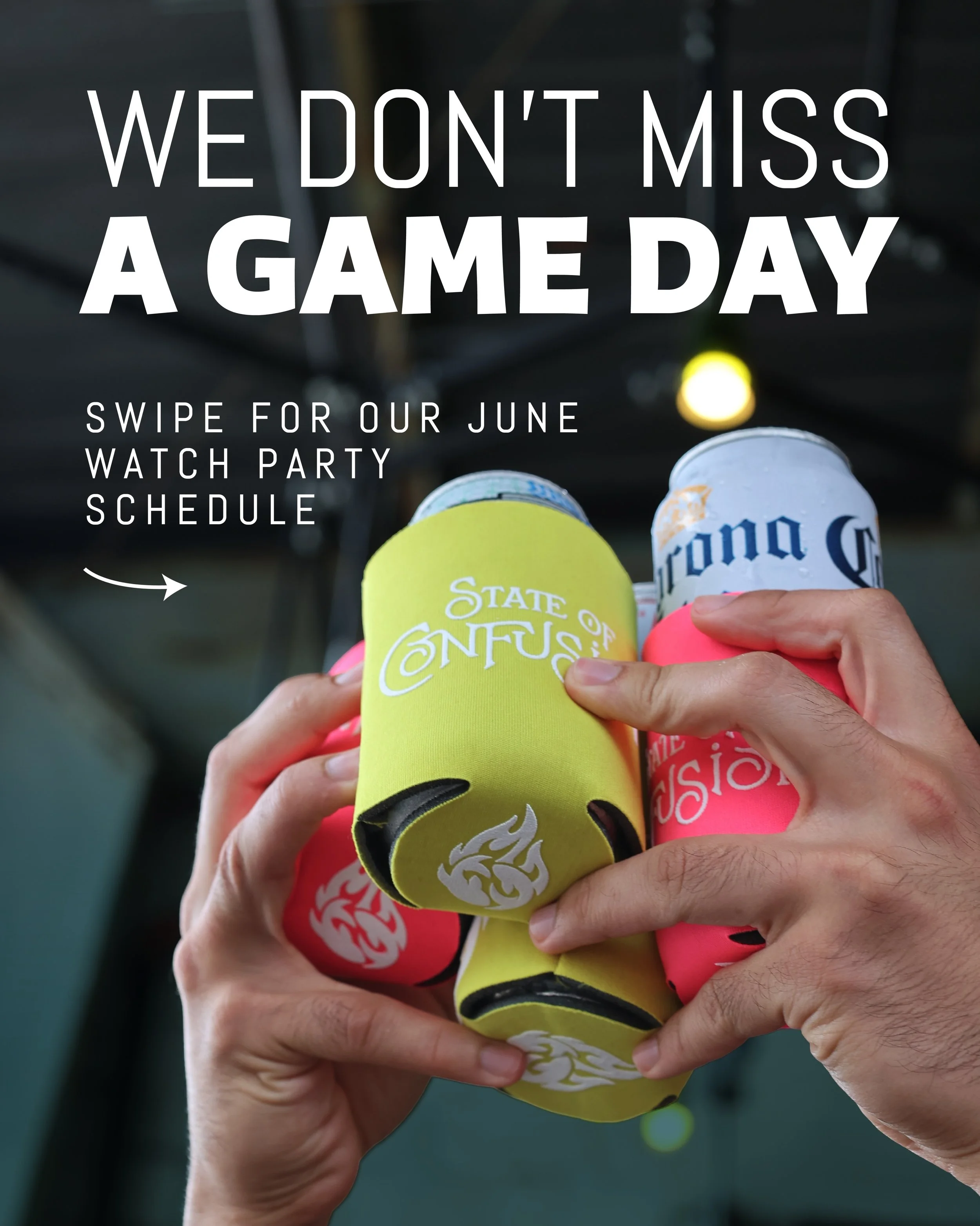 ⚽️ Your sports watch party HQ for June in Charlotte.

From the World Cup to the World Series, State of Confusion Charlotte is showing all the biggest games all month long.

Catch every match from the rooftop or the patio. Both set with multiple TVs s