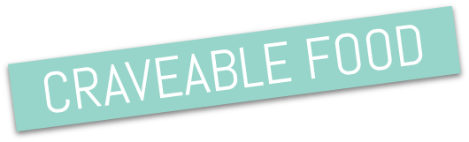 Text on a black background that reads 'CRAVEABLE FOOD' in white and mint green font.