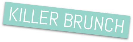 Text saying 'Killer Brunch' on a teal background.