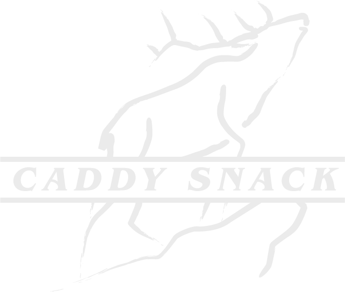 A black and white logo of a stylized deer with the text 'CADDY SNACK' in bold letters.