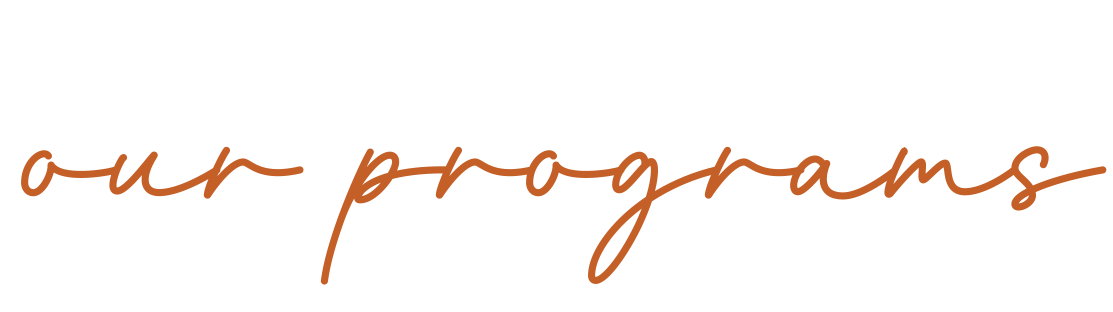 Decorative text reading "our programs" in cursive font with a black background.