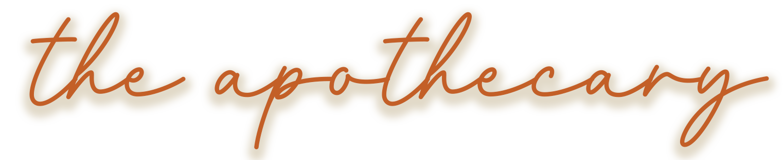 Text that says "the apothecary" in cursive on a beige background.