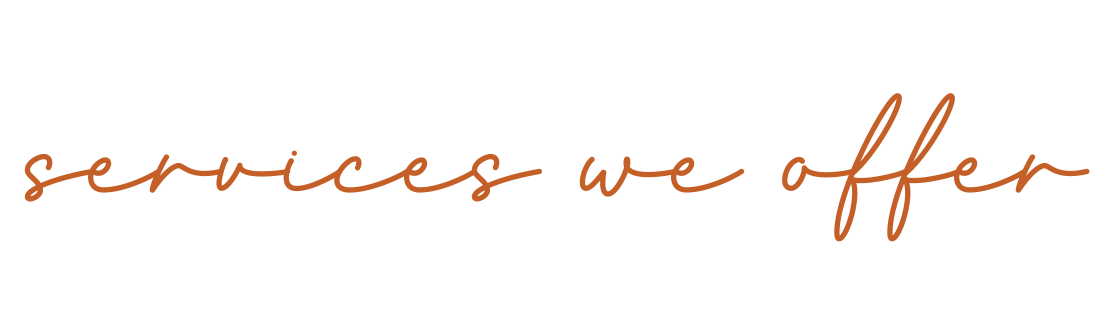 A black background with the text 'services we offer' in orange and brown cursive script.