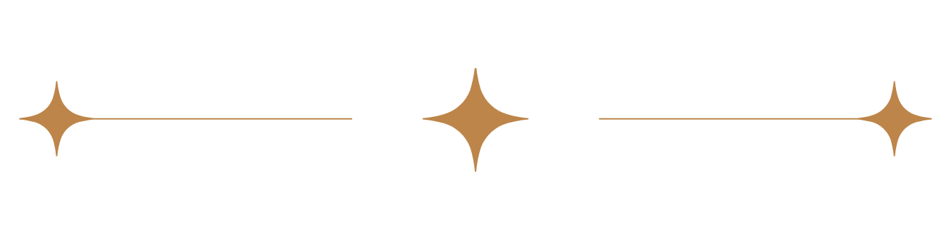 Golden horizontal line with three large gold sparkle icons evenly spaced along it.