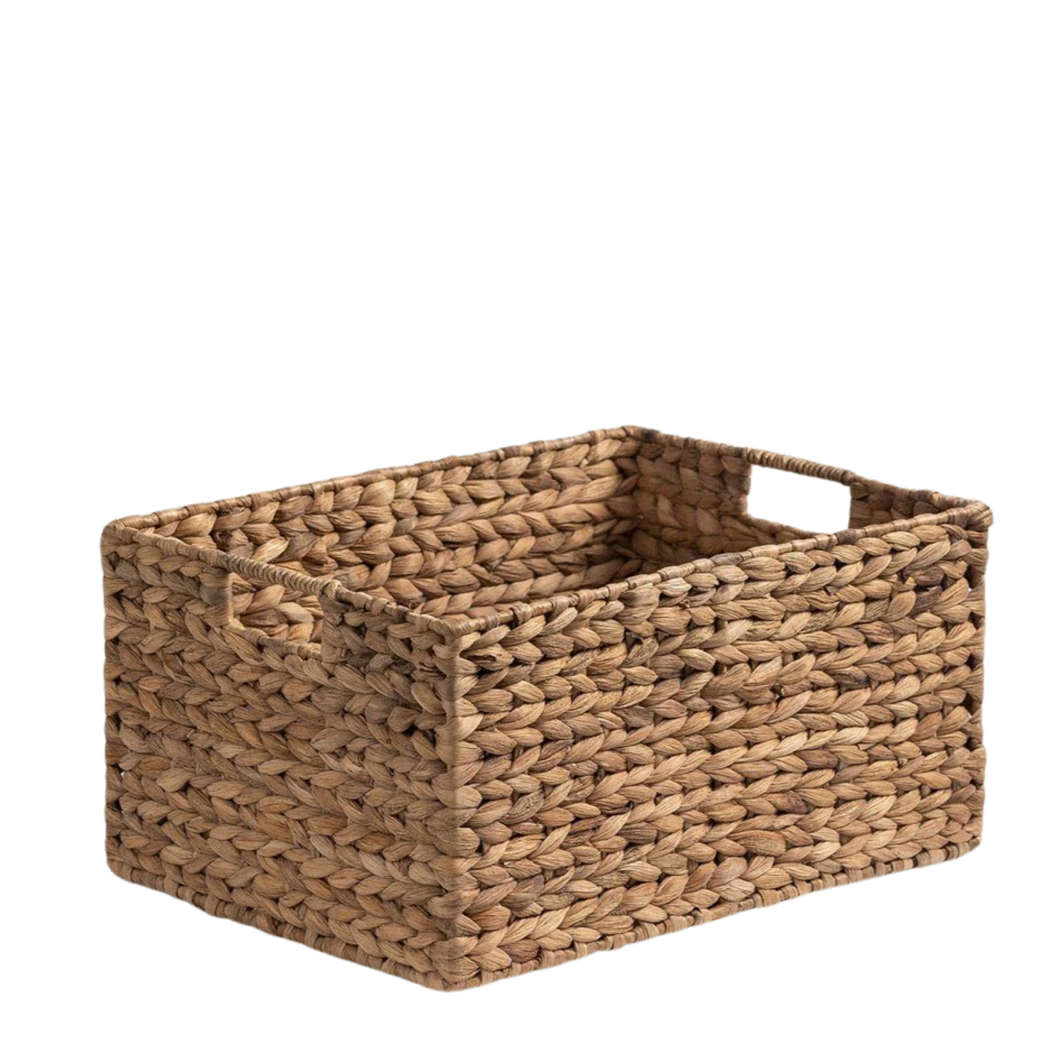 Cesta de mimbre rectangular sin contenido.