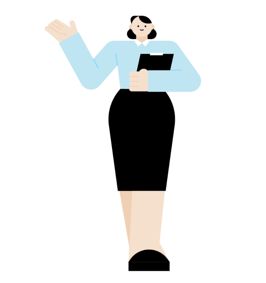 Illustration of a woman holding a tablet and presenting an idea