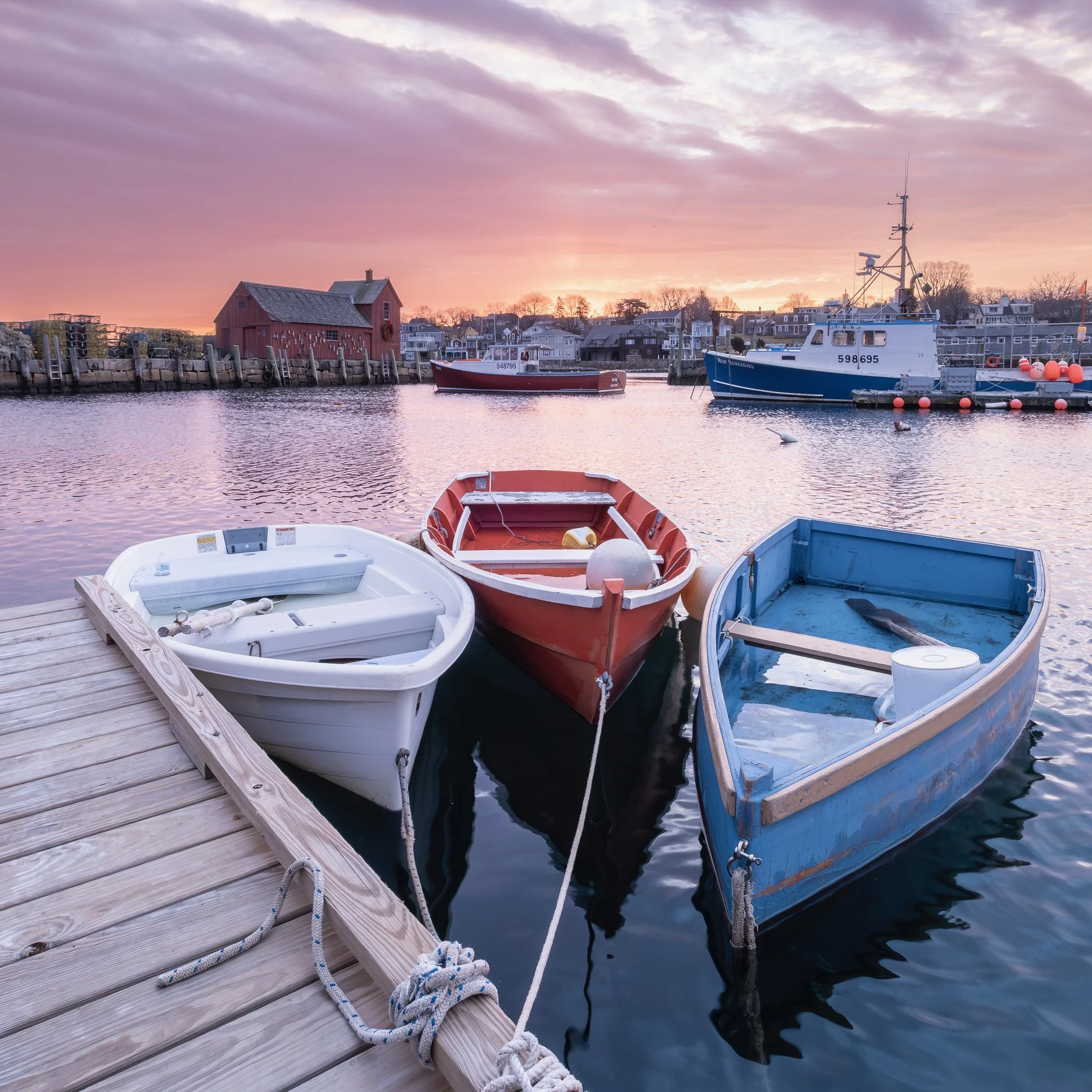 Photograph of three boats in Rockport Harbor Steve Perlmutter Photography