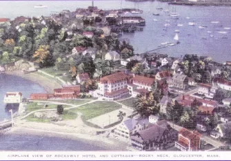 Postcard of the Rockaway Hotel from the air, c. the 1930s, courtesy Cape Ann Museum.