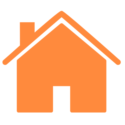 Icon of a house with a chimney, in orange and black.