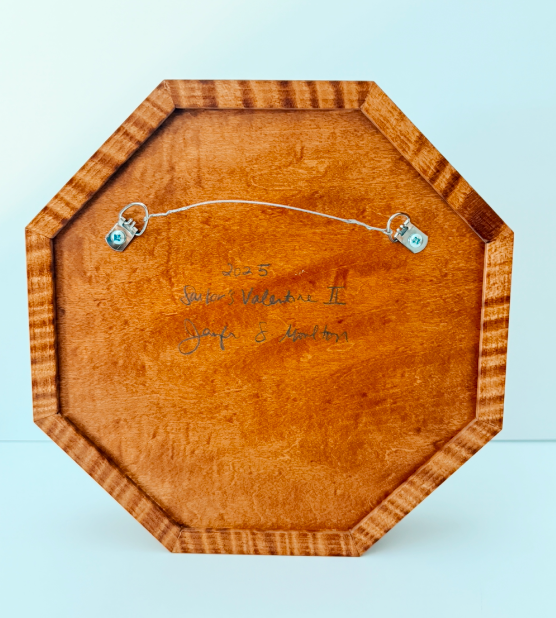 "Sailor's Valentine II" //  Each shell is carved as its own block, printed, then arranged individually into a handmade tiger maple and glass octagonal box