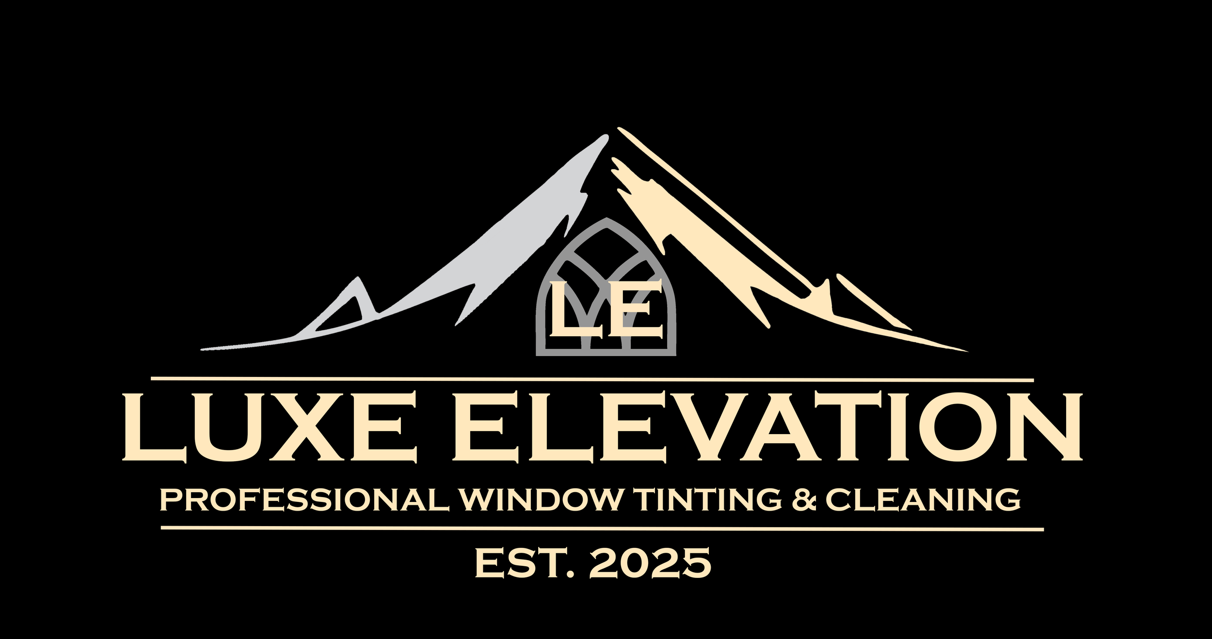 Logo for Luxe Elevation featuring mountain peaks and company name, with tagline and establishment year, on a black background.