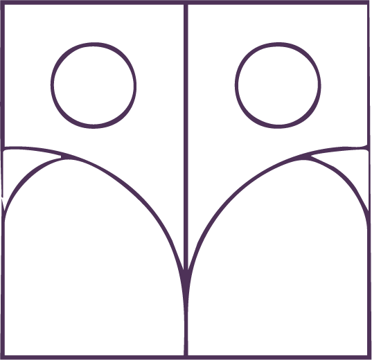 Geometric drawing of an outline square with sections divided by vertical, horizontal, and diagonal lines.