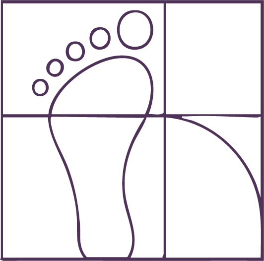Geometric drawing of an outline square with sections divided by vertical, horizontal, and circle lines.