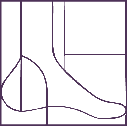 Geometric drawing of an outline square with sections divided by vertical, horizontal, and half circle lines.