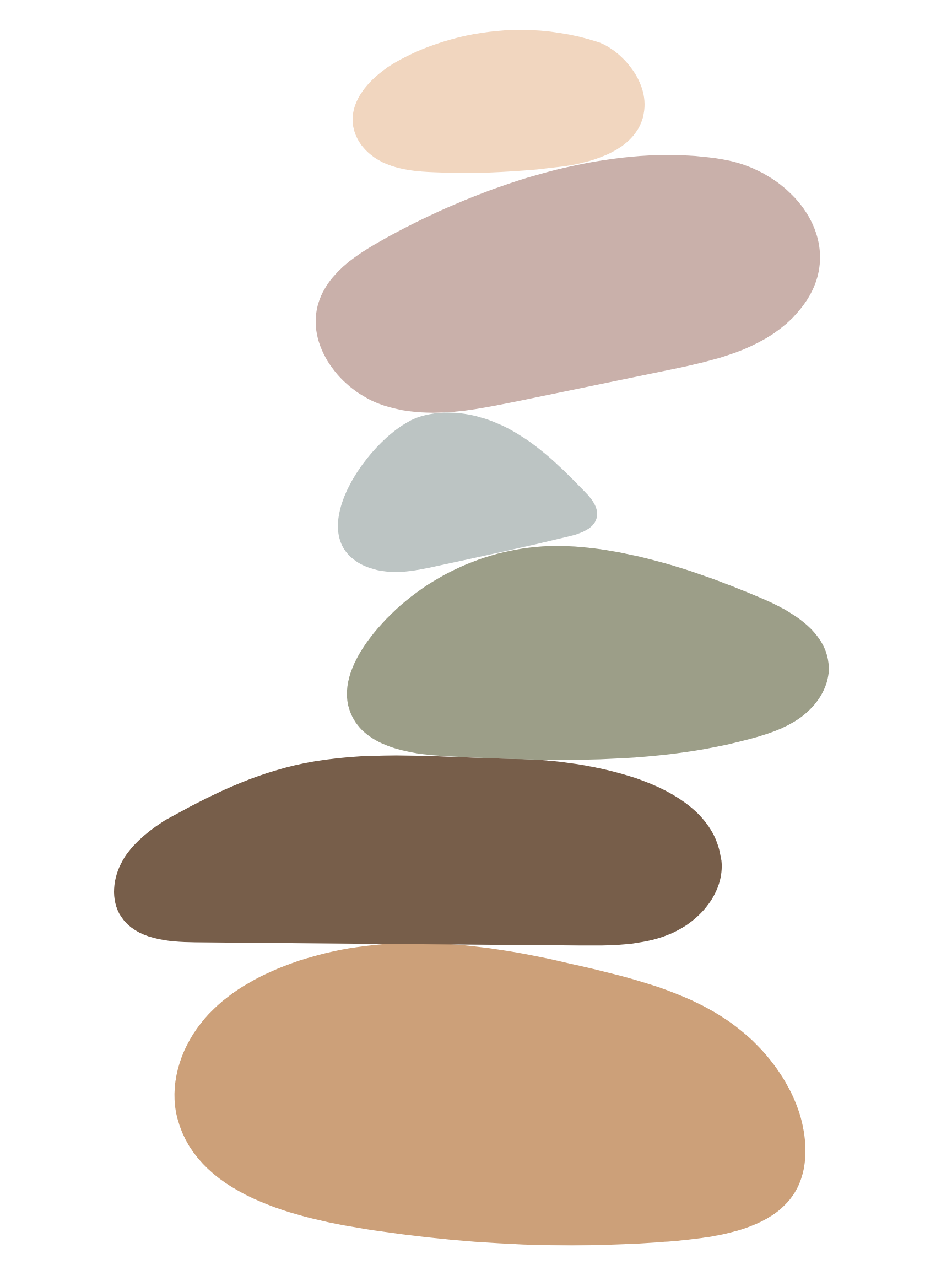 A vertical palette of seven muted, pastel-colored paint swatches with no labels.