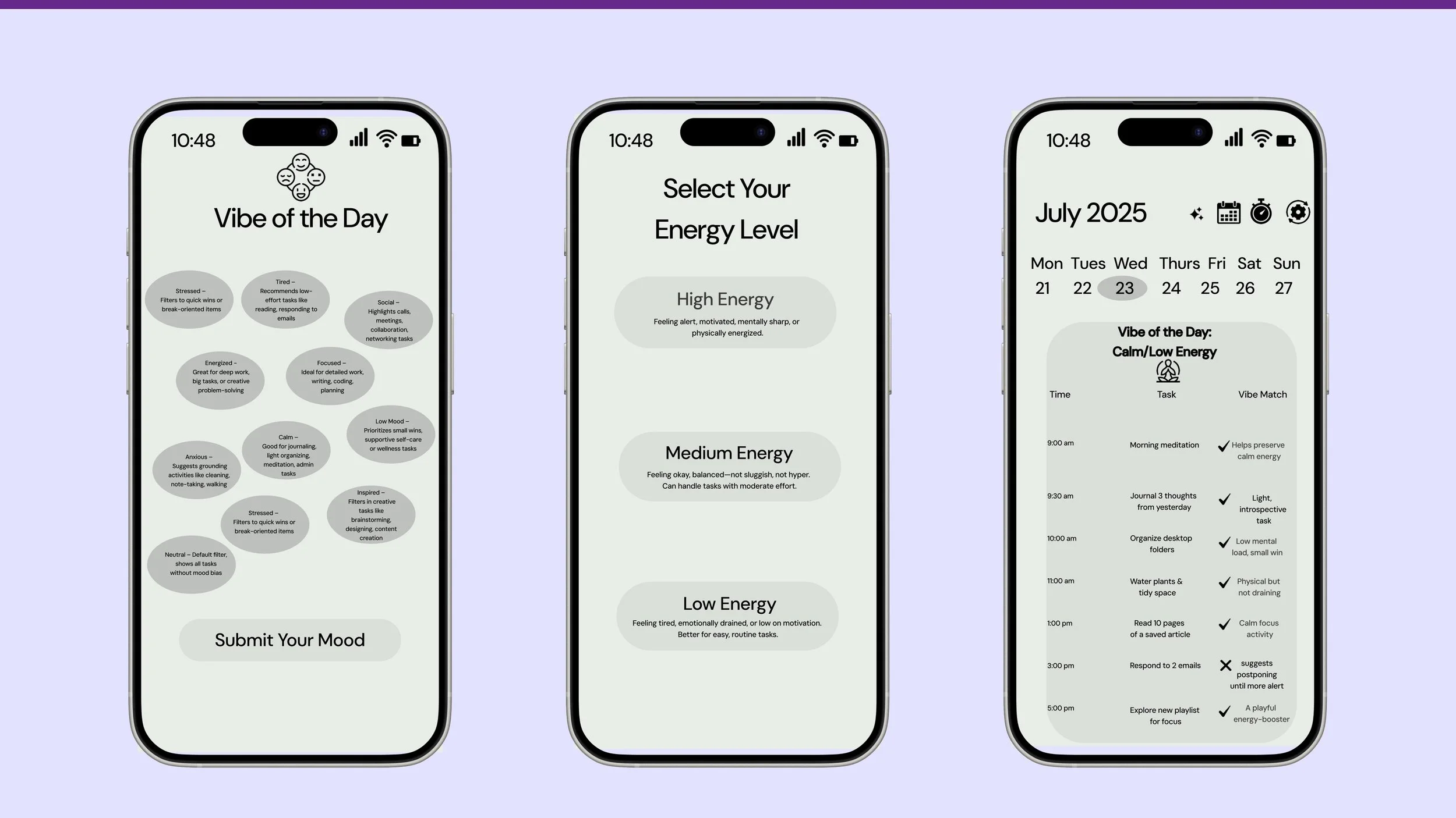 Through user interviews and surveys, we learned that people want flexible categorization and visual cues that reflect how they feel, rather than only priority or deadlines. Early sketches revealed that color-coded moods and interactive cards help use