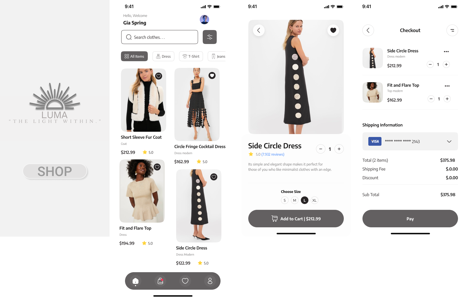 This direction embraces warm yet minimal neutral tones to create a bright, elevated, and welcoming atmosphere. Rounded buttons, Encode font, and simple lifestyle photos of fun yet elegant clothing make the experience feel approachable and luxurious. 