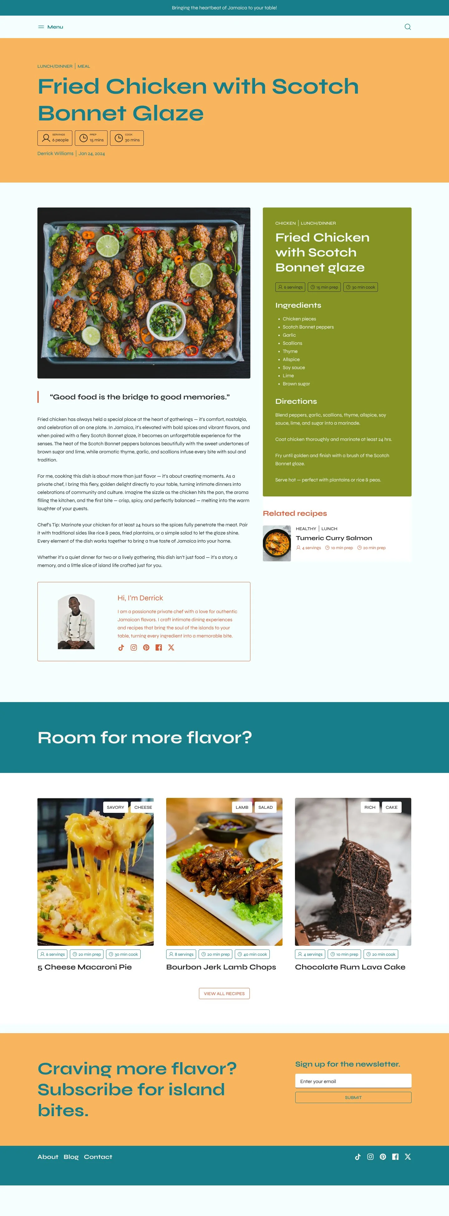 The design features clear sections for recipes, blog posts, and chef stories, supported by vibrant imagery and consistent typography. Users described the blog as “engaging, approachable, and authentic,” reflecting the chef’s personality. This project