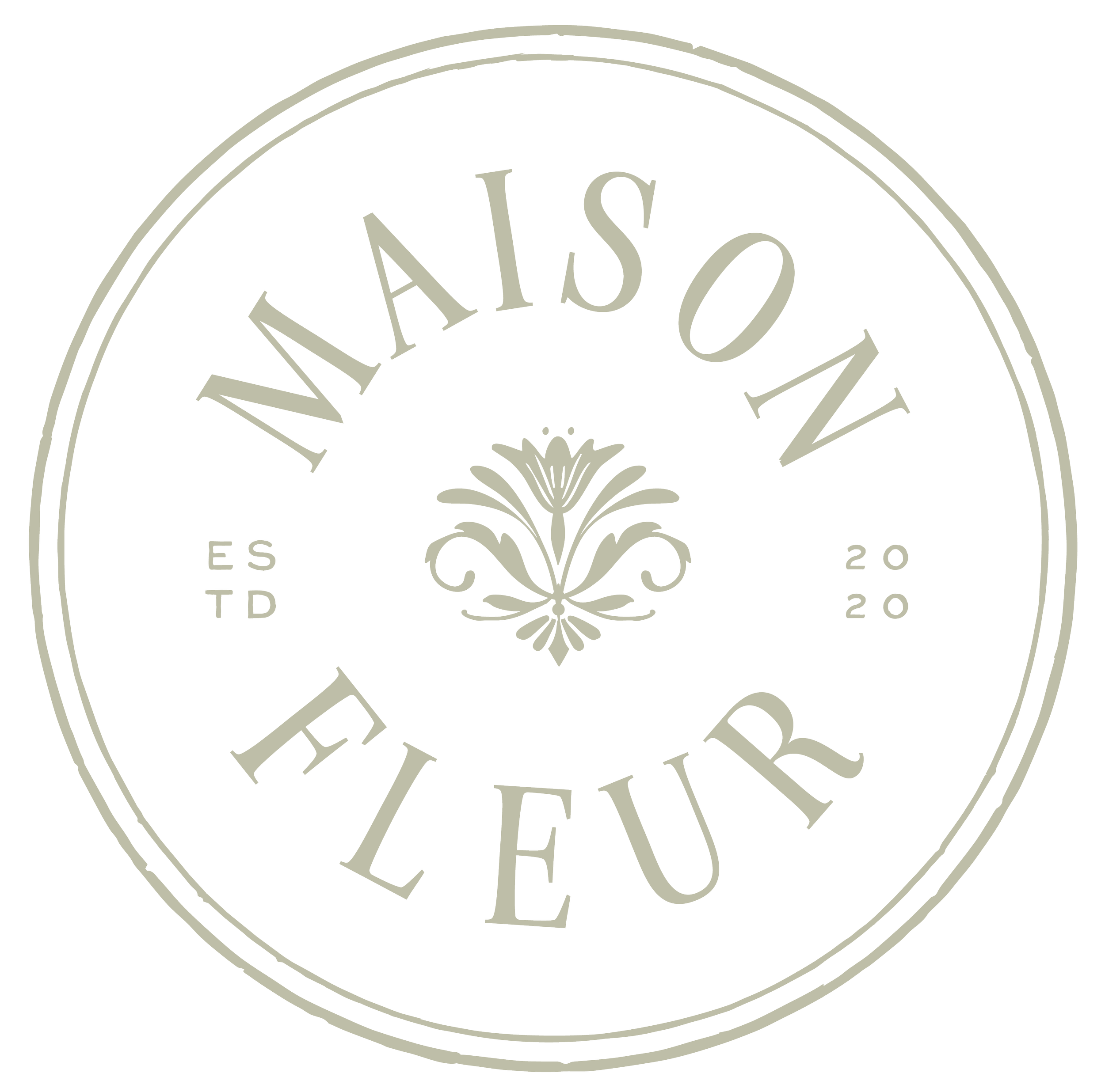 Close-up of a black circular badge with the words 'NASH'S' and 'EST' and '2020' in silver, elegant font, with decorative flourishes and a silver border.