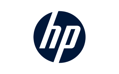 Logotipo de HP en color azul sobre fondo negro.