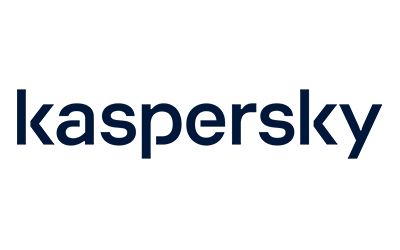 Logotipo de Kaspersky en negro y azul.