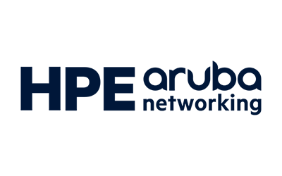 Logotipo con las palabras 'HPE Aruba networking' en colores azul y negro sobre fondo transparente.