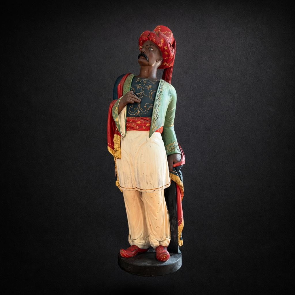 Carved and Painted Pine Cigar countertop Sultana. Attributed to William Demuth (1835-1911), New York, Circa 1880.