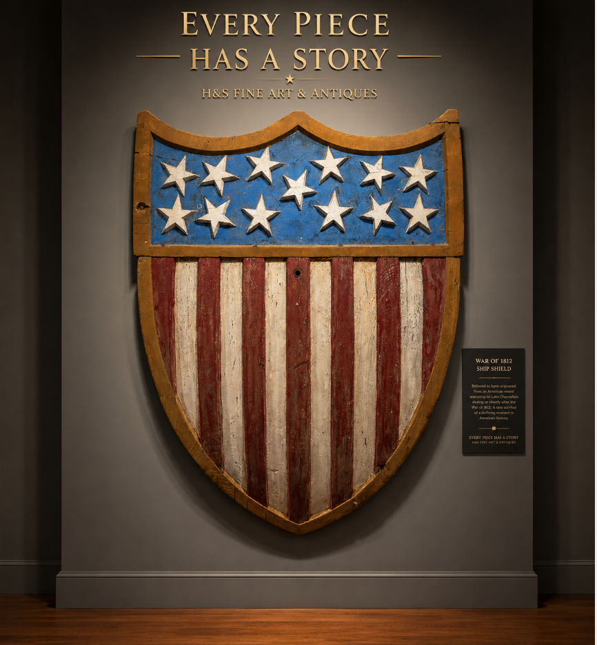 Important 1812 Carved Wood War Battleship Shield