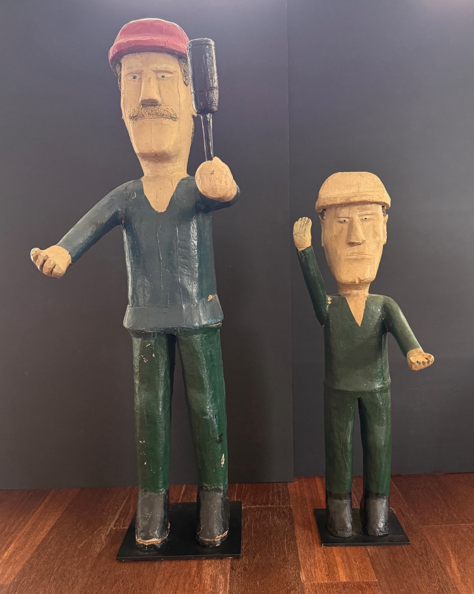 John Vivolo (American, 1886–1987) Two Production Bosses 20th century Carved wood with plaster and polychrome paint