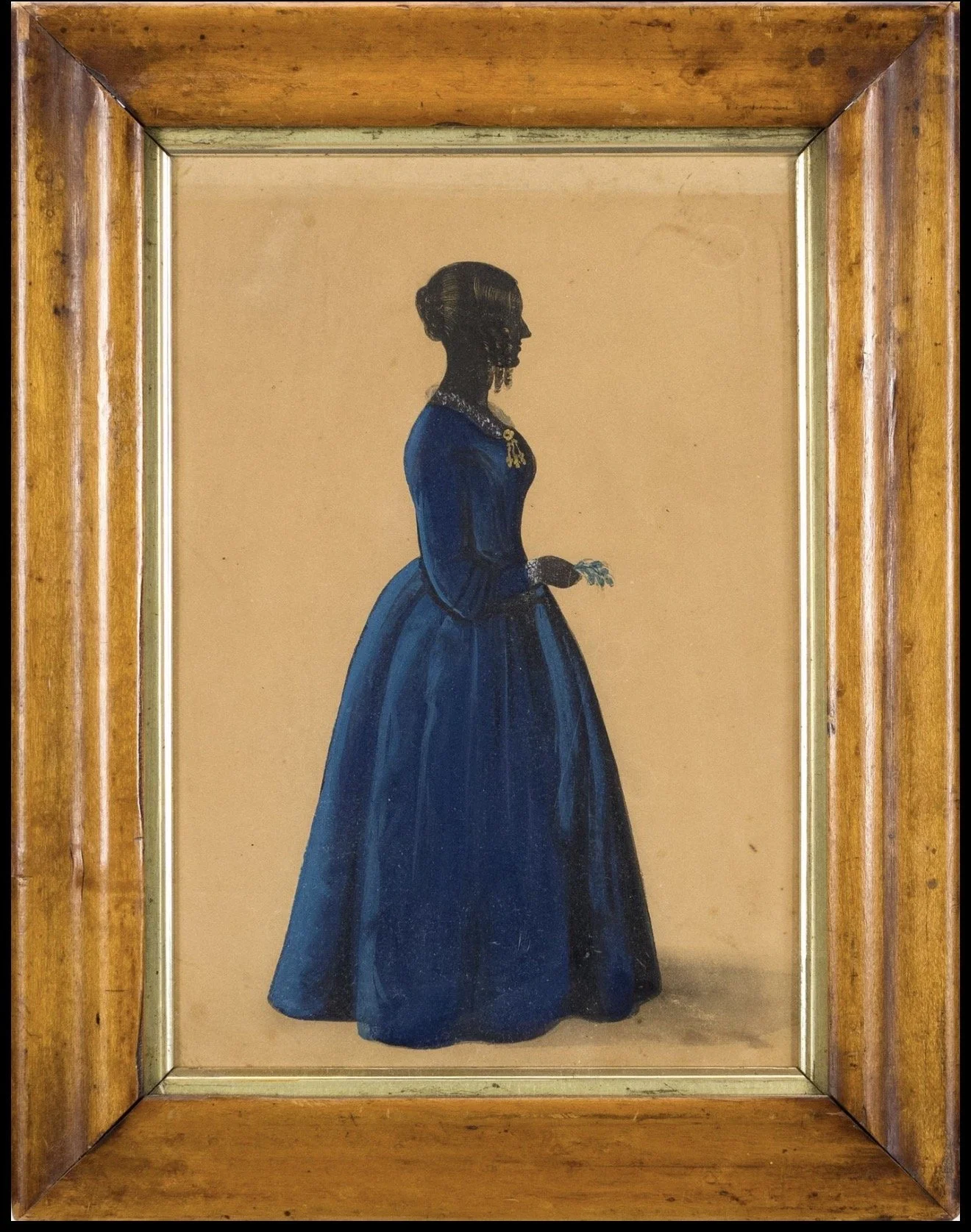 George “Angelo” Crowhurst (1795–1839) Attrib. Full-Length Profile Portrait of a Lady in a Blue Dress Holding Flowers.