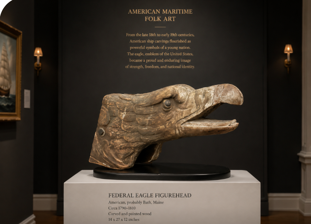 Late 18th Century Ship's Carved Eagle Figurehead. Forensic examination by Scientific Analysis of Fine Art, LLC (on file and availbale on request). Ex. The Claude Harkins Collection of Americana.