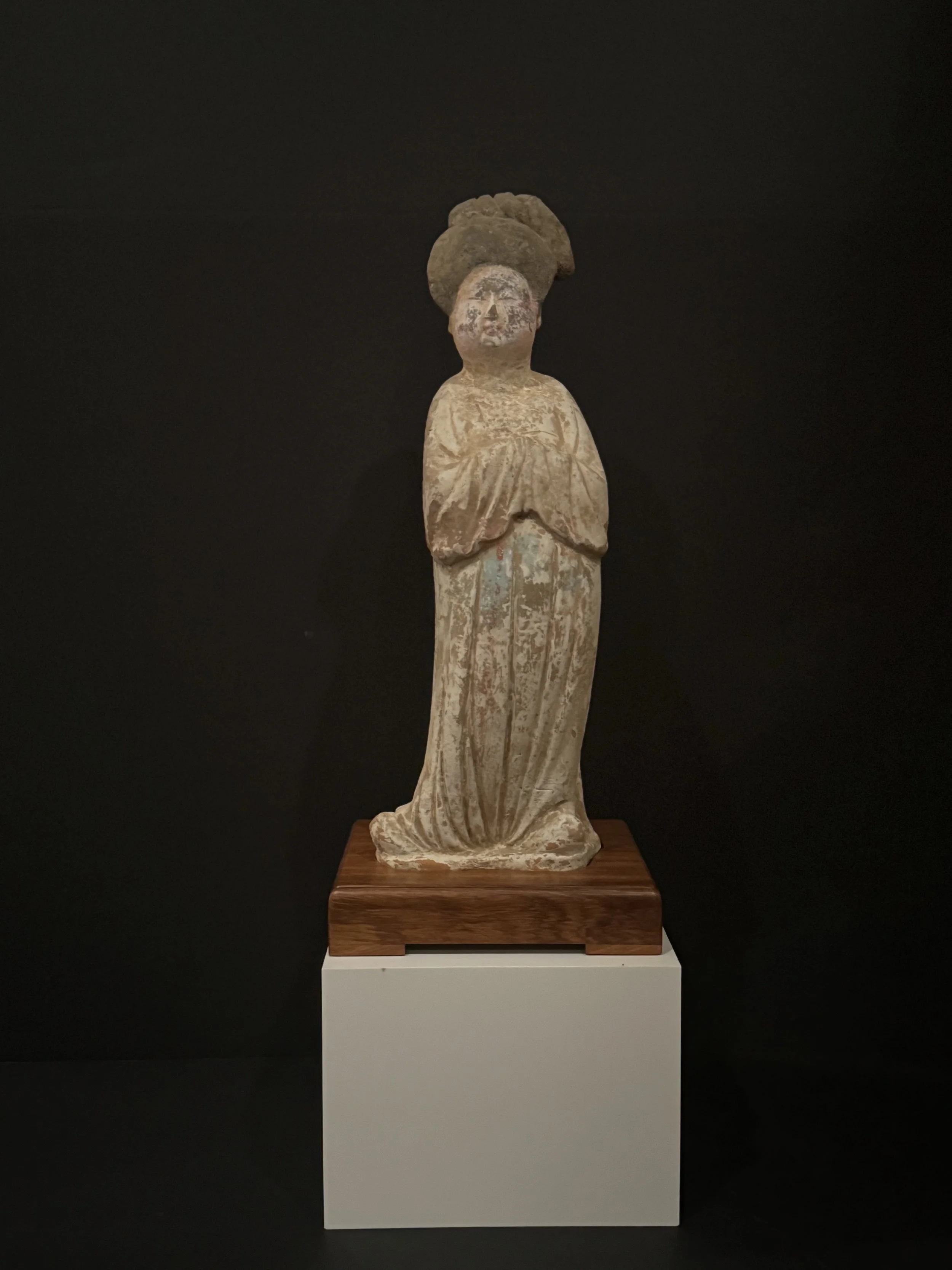 A large painted Pottery Tomb figure of a Corpulent lady with retained color. Tang Dynasty (618-906). TL tested.