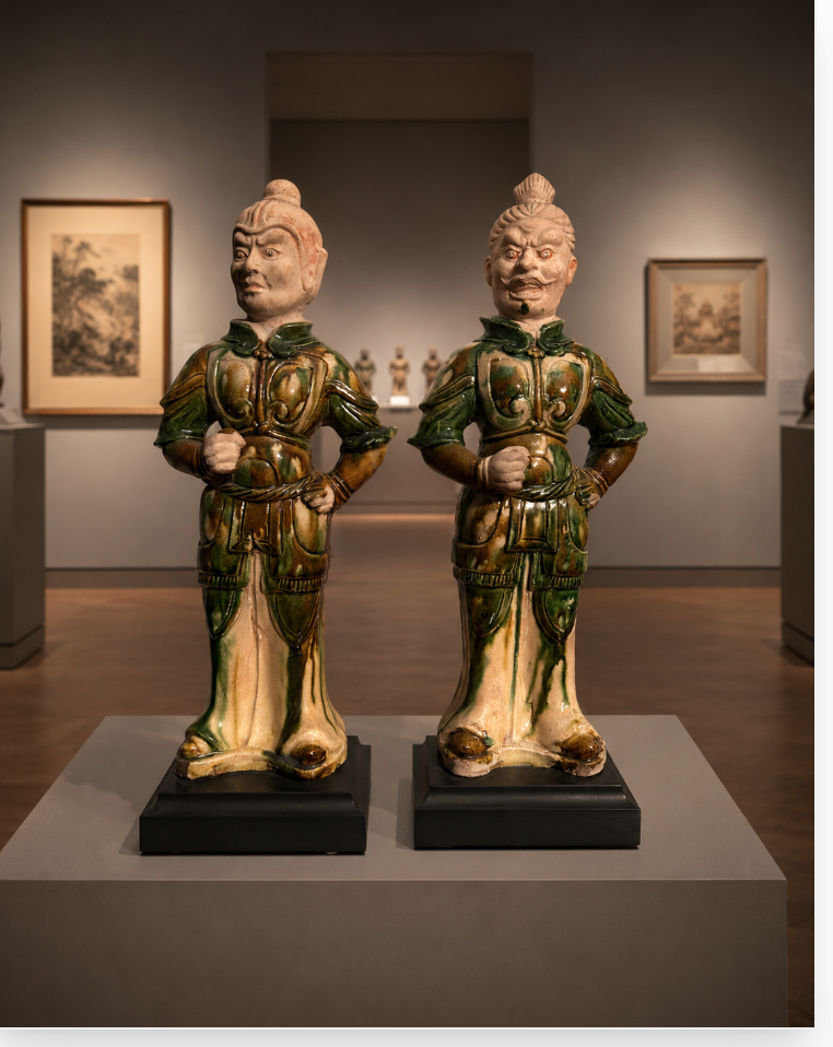 A Pair of Sancai-Glazed Guardian, Tang Dynasty