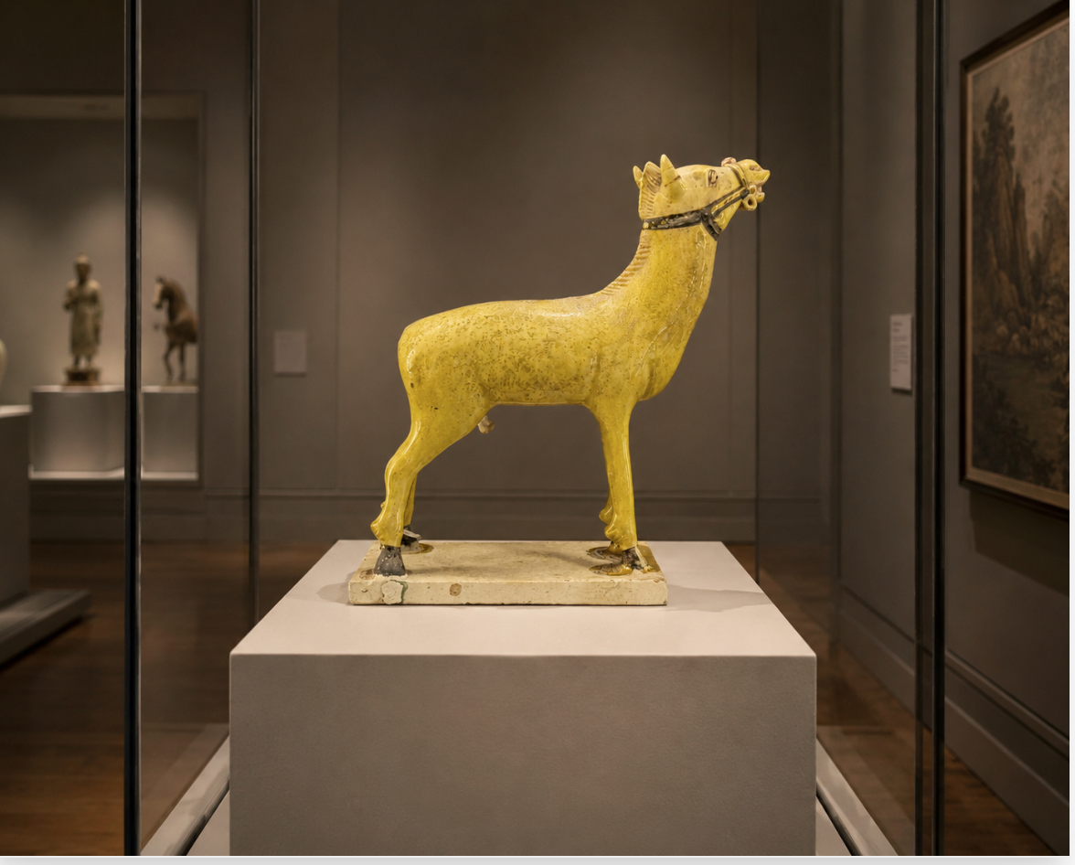 A Rare Yellow-Glazed Figure of a pony, Ming Dynasty (1368-1644)