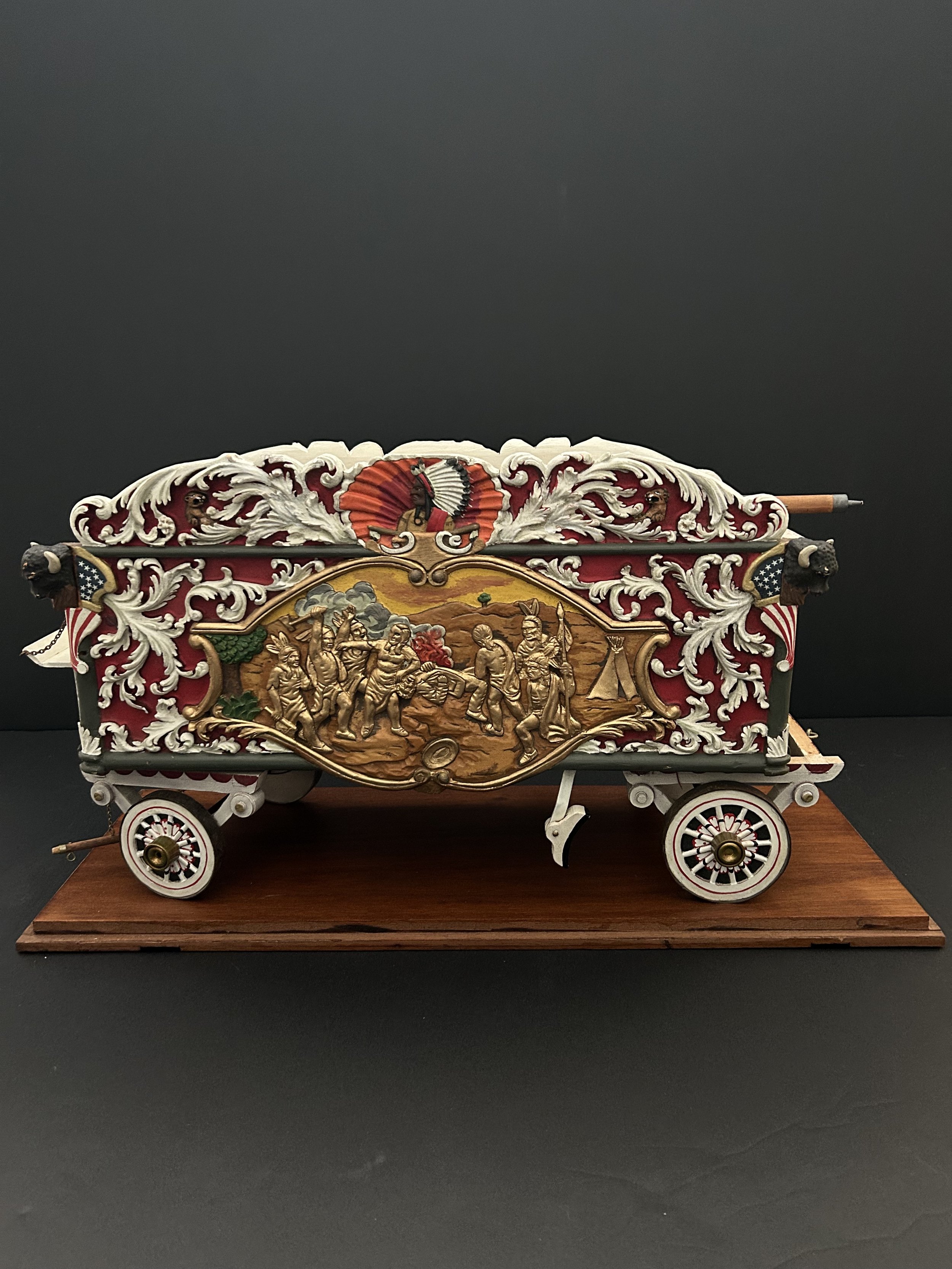 A Carved and Polychrome Paint-Decorated Model of Circus Wagon. Attributed to Carl Furst, Sebastian Wagon Co. New York, Early 20th Century.