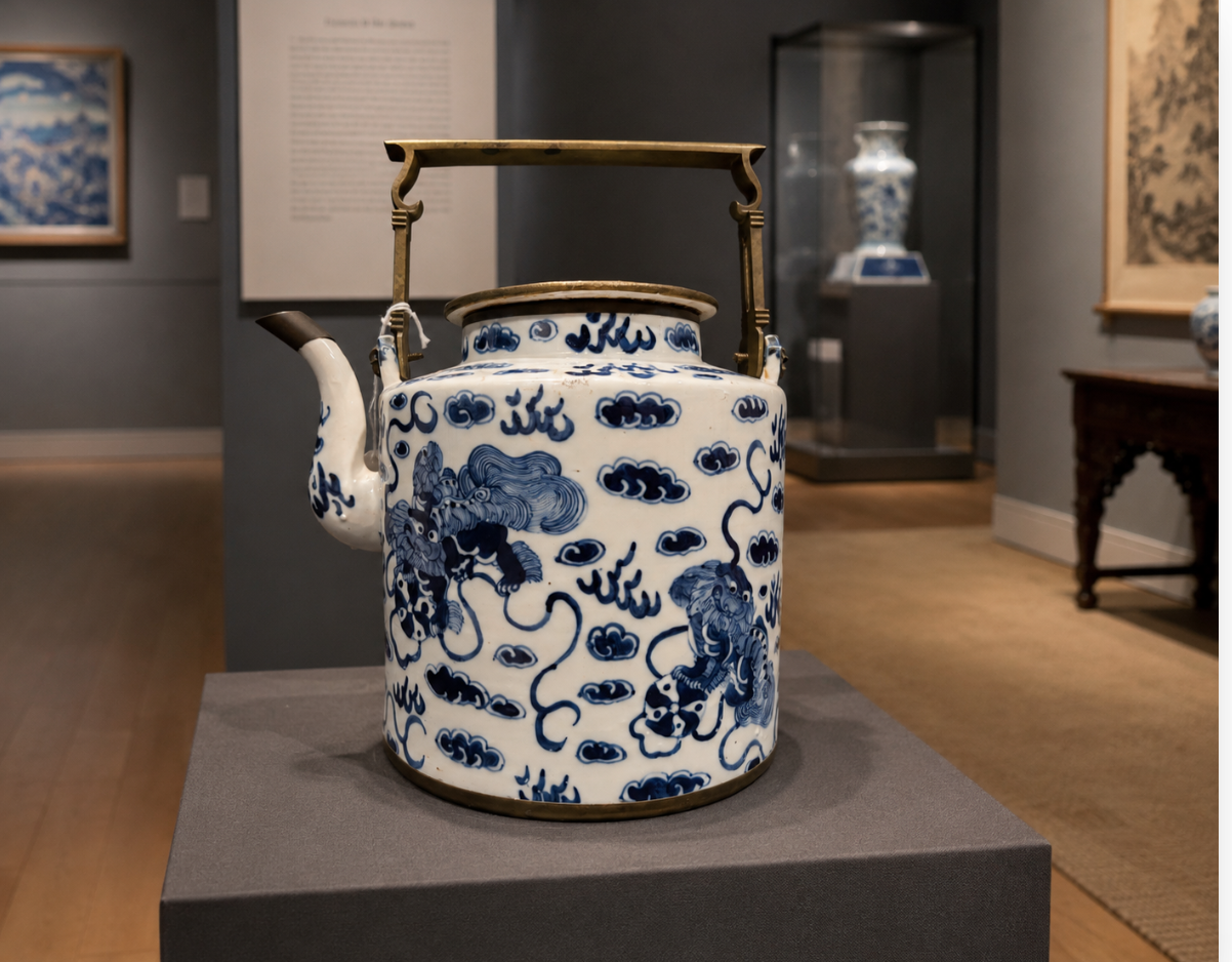 A Large Blue and White Porcelain Teapot late 18th-early 19th century